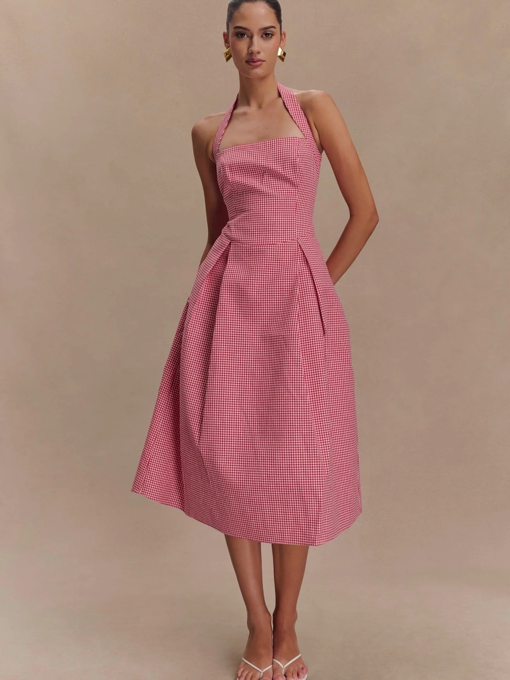 Meshki Juana Halter Midi Dress in Red Gingham